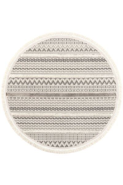 Cool Halı Sakura 2207 Gri Hav Toz Vermez Etnik Desenli Modern Dokuma Yuvarlak Salon Halısı