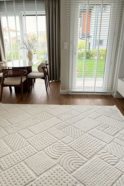 Cool Halı Wood 1119 Krem Halı Yolluk Kabartmalı Bukle Salon Antre Koridor Halısı Dokuma Makine Halısı (Son)