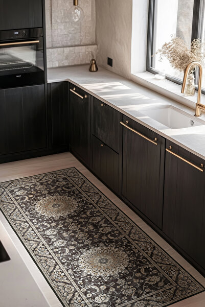 Cool Halı Private Siyah Yıkanabilir Mutfak Halısı Yolluk Leke Tutmayan Tezgah...