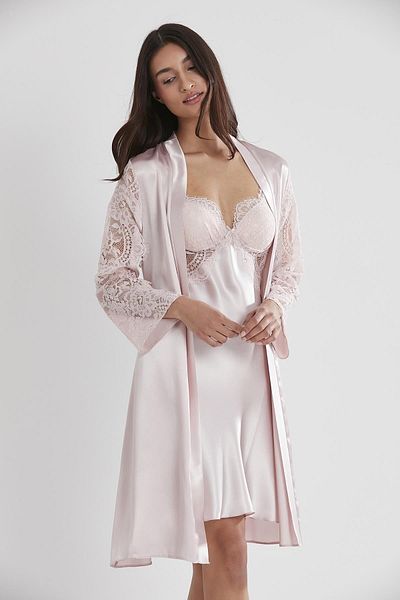 Pierre Cardin Set cămașă de noapte și halat de toaletă din dantelă din satin - 4025