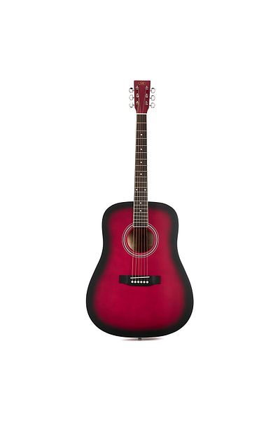 SX SD104GRDS, western dreadnought acoustic guitar, glossy lacquered sunburst red