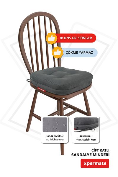 XPERMATE غطاء وسادة كرسي مزدوج الطبقات مكون من 6 قطع مع سحاب وغطاء قابل للغسل مقاوم للماء والزيت مقاس 42 × 42 × 8 أنثراسايت