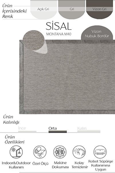 Cool Halı Montana M40 Hav Toz Vermez Kolay Temizlenen Hasır Dokulu Iri Düğüm Ithal Sisal Halı