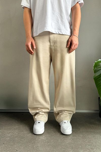 Flaw Wear Beige Gabardine Baggy Fit Trousers