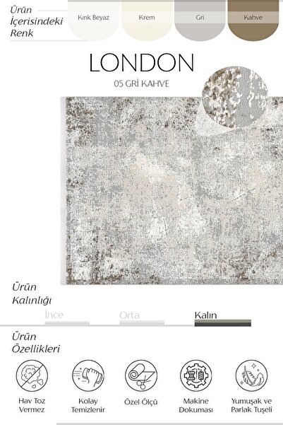 Cool Halı London 05 Gri Kahve Salon Halısı Kesme Halı Yolluk Antre Hol Halısı Yumuşak Doku Yatak Odası Halısı