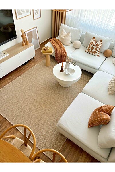 Cool Halı Madrid Natural Beyaz Mutfak Halısı Jüt Hasır Doku Balkon Halısı Bür...