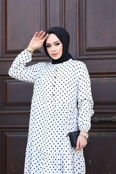 Sfg Life Moda WOMEN'S SUMMER TESETURES FRONT BUTTONED WOVEN VISKOSE FABRIC STYLISH DOT DRESS