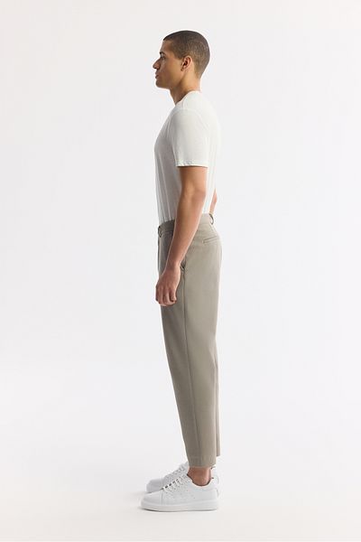 Avva Men's Oil Green Classic Waist Knitted Diagonal Pedasa Carrot Fit Pants A51Y3013