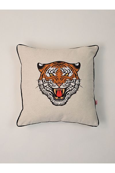 Galia Tasarım Λινό κάλυμμα μαξιλαριού Roar Icon Tiger Illustrated 45x45 cm