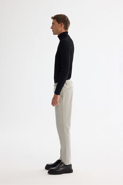 Avva Men's Light Gray Relaxed Fit Diagonal Elastane Patterned Trousers with Elastic Sides A42Y3083