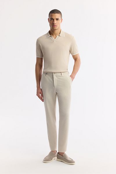 Avva Men's Stone Comfort Slim Fit Textured Bi Stretch Trousers with Side Pockets A51Y3206