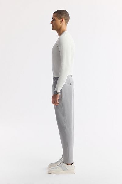 Avva Men's Gray Comfort Slim Fit Side Pockets Elastic Waist Bi Stretch Technical Fabric Trousers A51Y3201