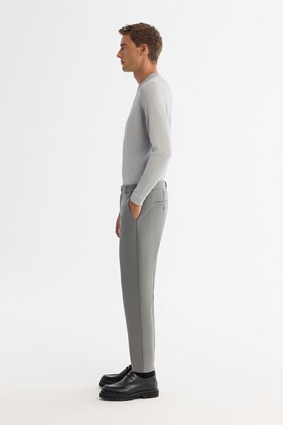 Avva Men's Gray-Green Carrot Fit Diagonal Patterned Knitted Trousers A42Y3061