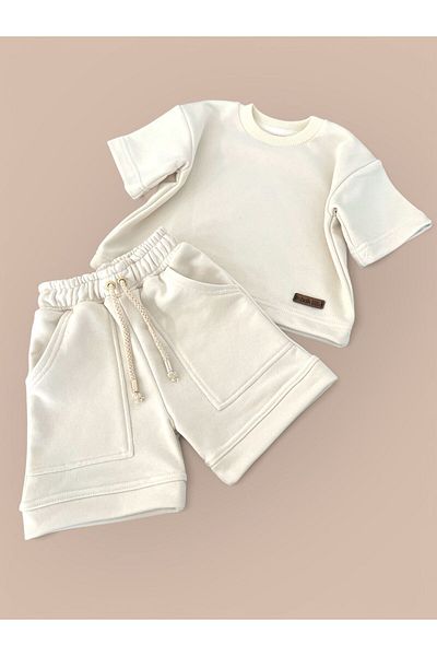Hobidik Unisex Παιδική Κρέμα Φούτερ Σορτς Κάτω Κοστούμι