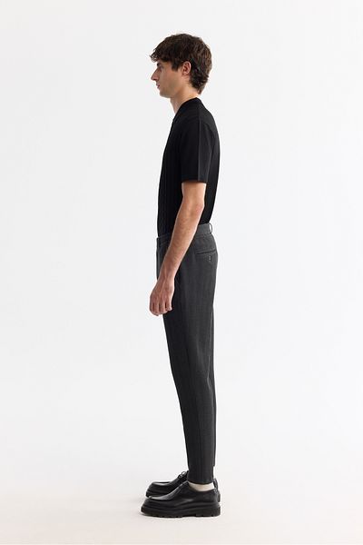 Avva Men's Anthracite Slim Fit Herringbone Textured Elastic Side Elastane Chino Trousers A42Y3024