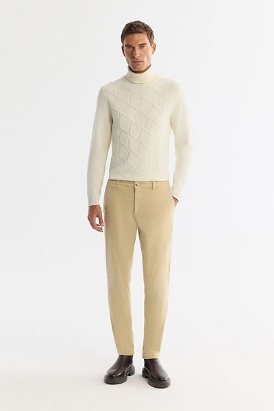 Avva Men's Beige Relaxed Fit Classic Waist Thick Corduroy Chino Trousers A42Y3017