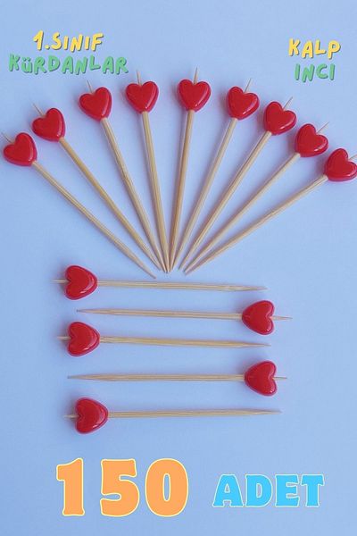 Armashine 150 Pieces Red Heart Beaded Fancy Toothpicks - Promise Engagement Birthday Toothpick Turkish Delight Sweet Mevlüt Ornament