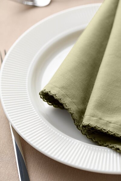 TOSHE 2’li %100 Pamuk Kumaş Peçete Haki 43x43 Cm Mutfak Bezi Sofra Sunum Servis Peçetesi