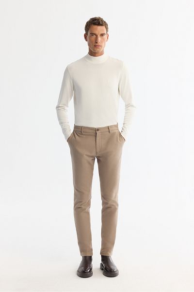 Avva Men's Beige Classic Waist Slim Fit Elastane Chino Trousers A42Y3021