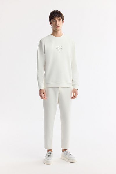 Avva Men's White Carrot Fit Classic Waist Cotton Jersey Trousers A51Y3013