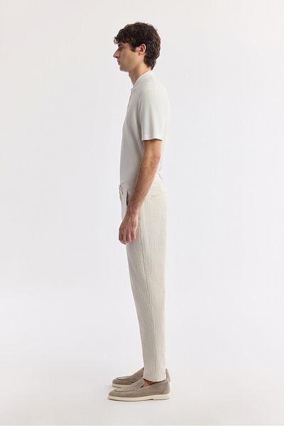 Avva Men's Beige Relaxed Fit Classic Waist Viscose Blended Seersucker Striped Trousers A51Y3044
