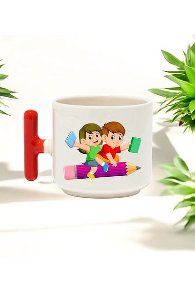 BB TRADE Students Designed Red t Handled Ceramic Printed Mug Cup 250 ml