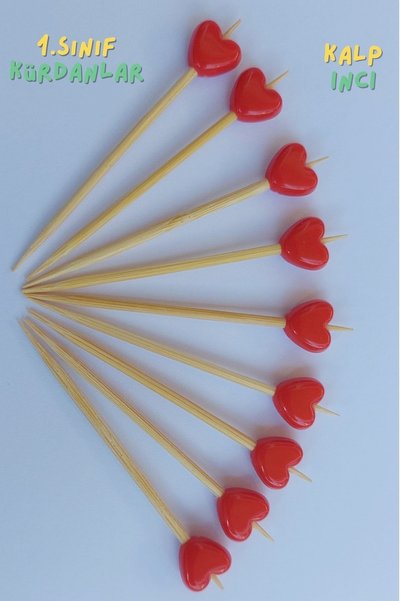 Armashine 150 Pieces Red Heart Beaded Fancy Toothpicks - Promise Engagement Birthday Toothpick Turkish Delight Sweet Mevlüt Ornament