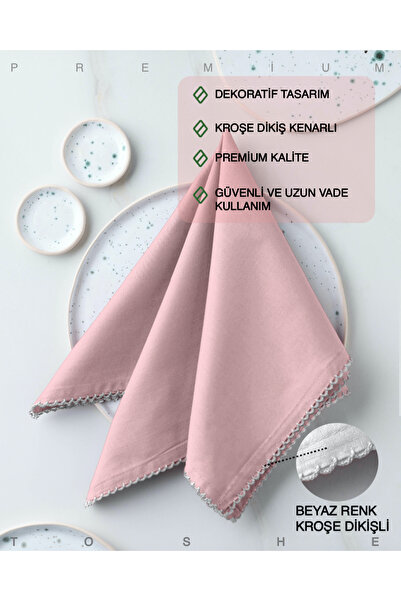 TOSHE 2'li %100 Pamuk Kumaş Peçete Toz Pembe 43x43 Cm Mutfak Bezi Sofra Sunum...