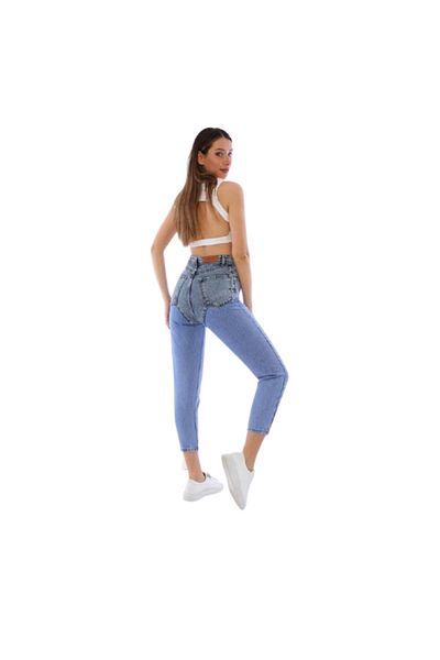 Intisimo Blugi Mom Fit pentru femei, bicolori, talie înaltă, albastru - mărimea 40 (US 29)