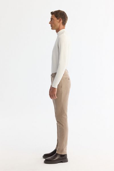 Avva Men's Beige Classic Waist Slim Fit Elastane Chino Trousers A42Y3021