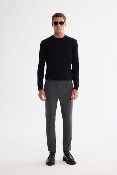 Avva Men's Anthracite Wool Side Elastic Textured Chino Pants A42Y3067