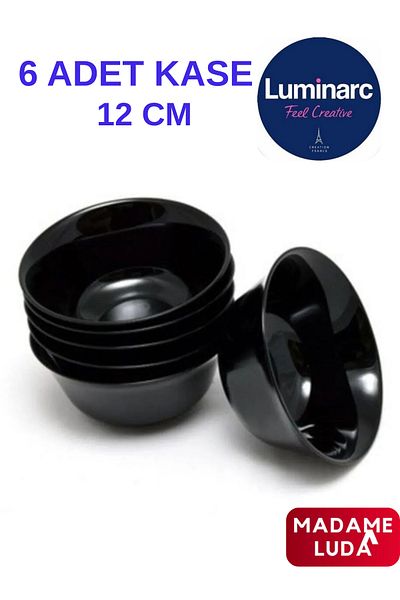 Luminarc Carine Tempered Black 12 Cm-6 Pieces-Soup Salad Ice Cream Milk Dessert Cookie Chips Bowl/Set.