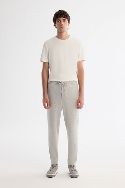 Avva Men's Gray Relaxed Fit Side Elastic Herringbone Knitted Lace-Up Trousers A42Y3016