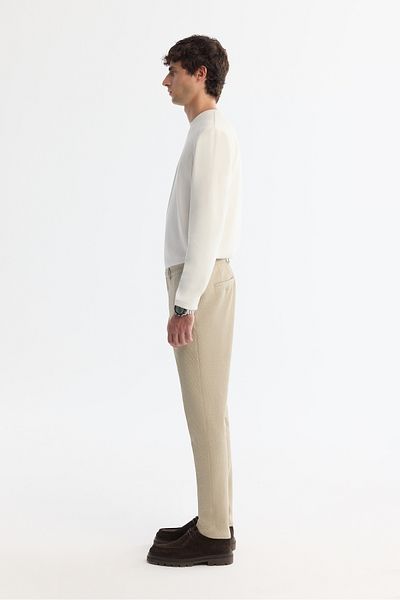 Avva Men's Beige Slim Fit Side Pocket Textured Bi-Stretch Suit Pants A42Y3211