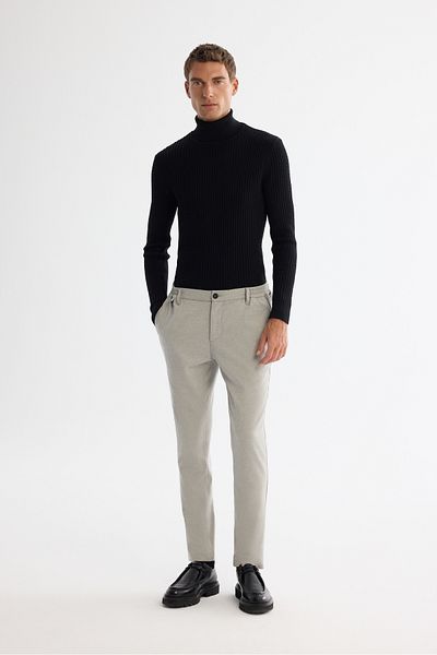 Avva Men's Light Gray Relaxed Fit Diagonal Elastane Patterned Trousers with Elastic Sides A42Y3083