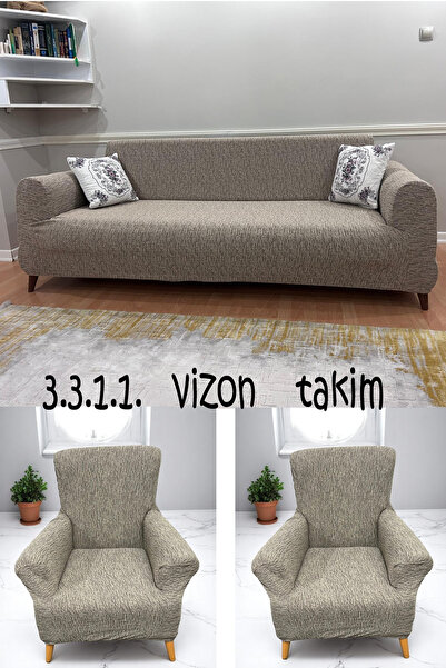 nurlan Jakarlı Koltuk Örtüsü Lastikli Kayma Yapmayan Çekyat Kanepe Kılıfı 331...