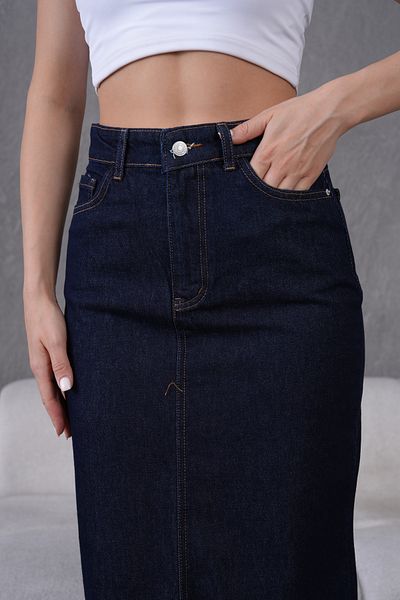 Dema Cotton Navy Blue Dark Washed Denim Skirt