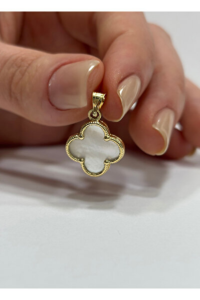 DİAMİNE PIRLANTA 14 Ayar Altın Beyaz Sedefli Yonca Kolye Ucu