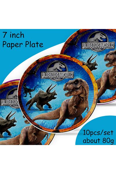Choice طبق 10 قطع من أدوات المائدة التي يمكن التخلص منها على شكل ديناصور من Jurassic World مع طبق على شكل بالون ديناصور لافتة