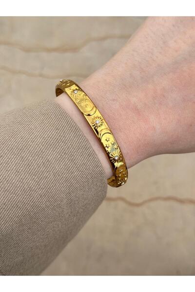 haslet Çelik Kelepçe Gökyüzü Ay Güneş Bilezik Ayarlanabilir