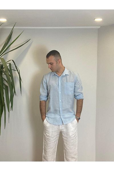 TOT MAĞAZACILIK Men's 100% Linen Shirt