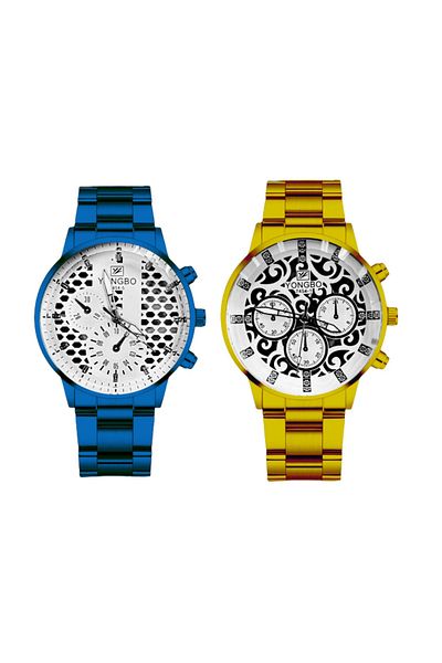 MACON Set of 2 Classic Edition Unisex Analog Watches - Blue and Gold