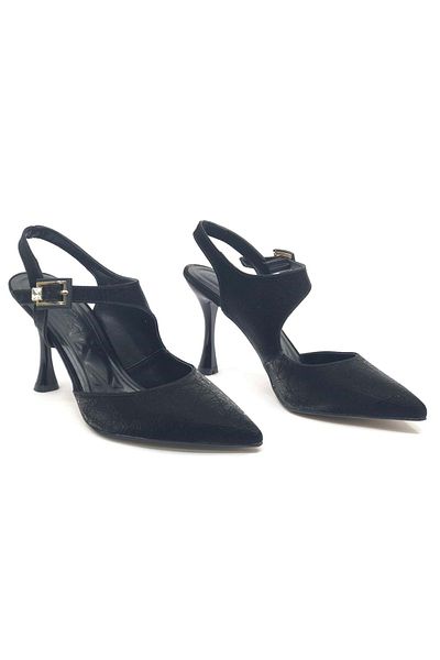 KOCAMANLAR Feles Okitam Buckle Detailed Open Back Stiletto Women's Heeled Shoes Black