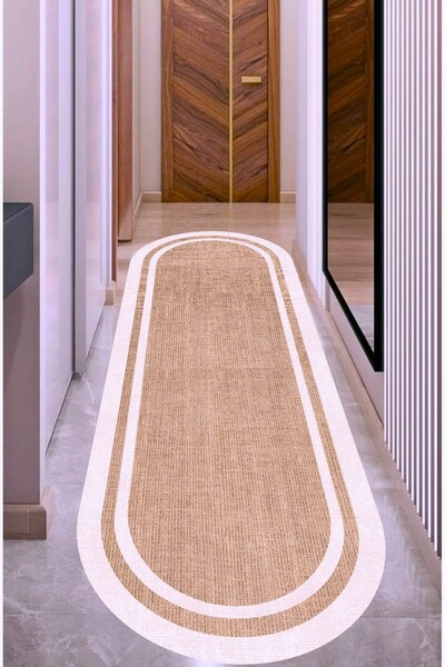 Zeria Home Dijital Kaymaz Yıkanabilir Jüt Hasır Görünümlü Yolluk Antre Hol Ba...