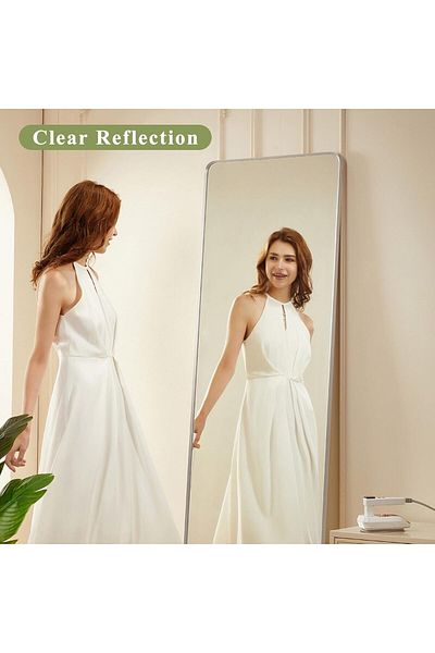 COOYA 155x 45cm White Full Length Mirror,with Rounded Frame Minimalist Design,leaning,wall-mounted