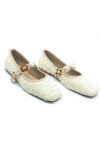 KOCAMANLAR Feles Pearl Buckle Detailed Women's Ballerina Shoes Ten
