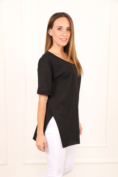 Sıvoza Kadın V Yaka Yanı Yırtmaçlı Oversize T-shirt