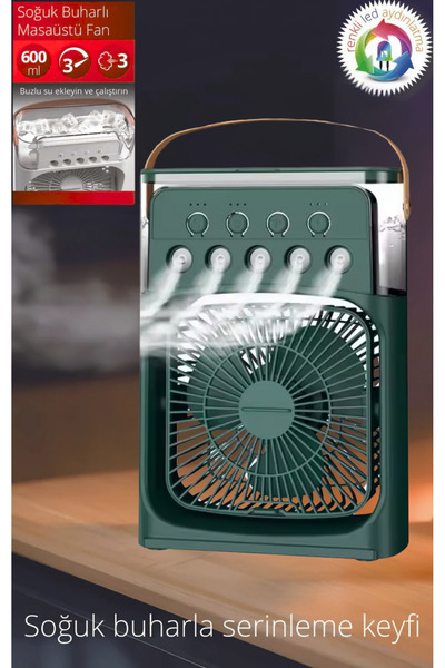 VOOKA 600 ml Su Tanklı Buharlı Serinletici Fan | Taşınabilir Mini Klima Fanı | LED Işıklı Hava Soğutucu