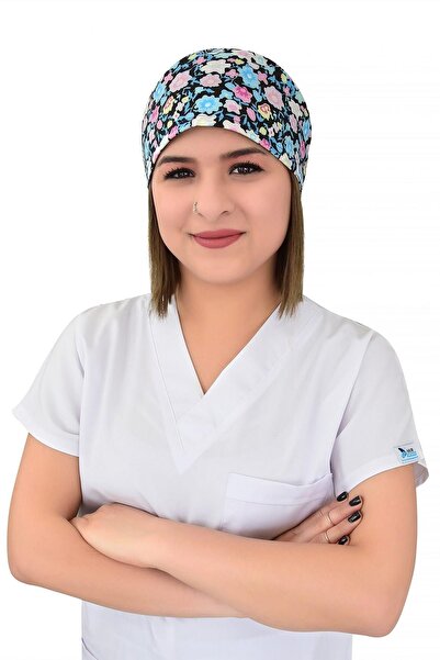 Nur Ortopedi Unisex Renkli Bahar Çiçekleri Desenli Doktor Hemşire Aşçı Bonesi