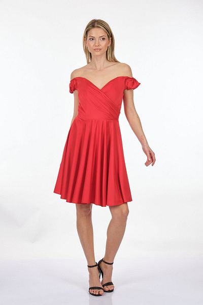 DORİ Doridorca Low Sleeve Heart Collar Satin Mini Women's Evening Dress 211Kb2134